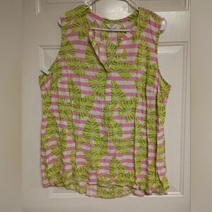 🦄 Crown & Ivy Pink and Green Leaf Print Top Size 3X